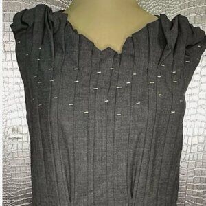 Boss Hugo Boss Gray Career Dress 97% Virgin Wool Gold Metallic Accent Size EU 44